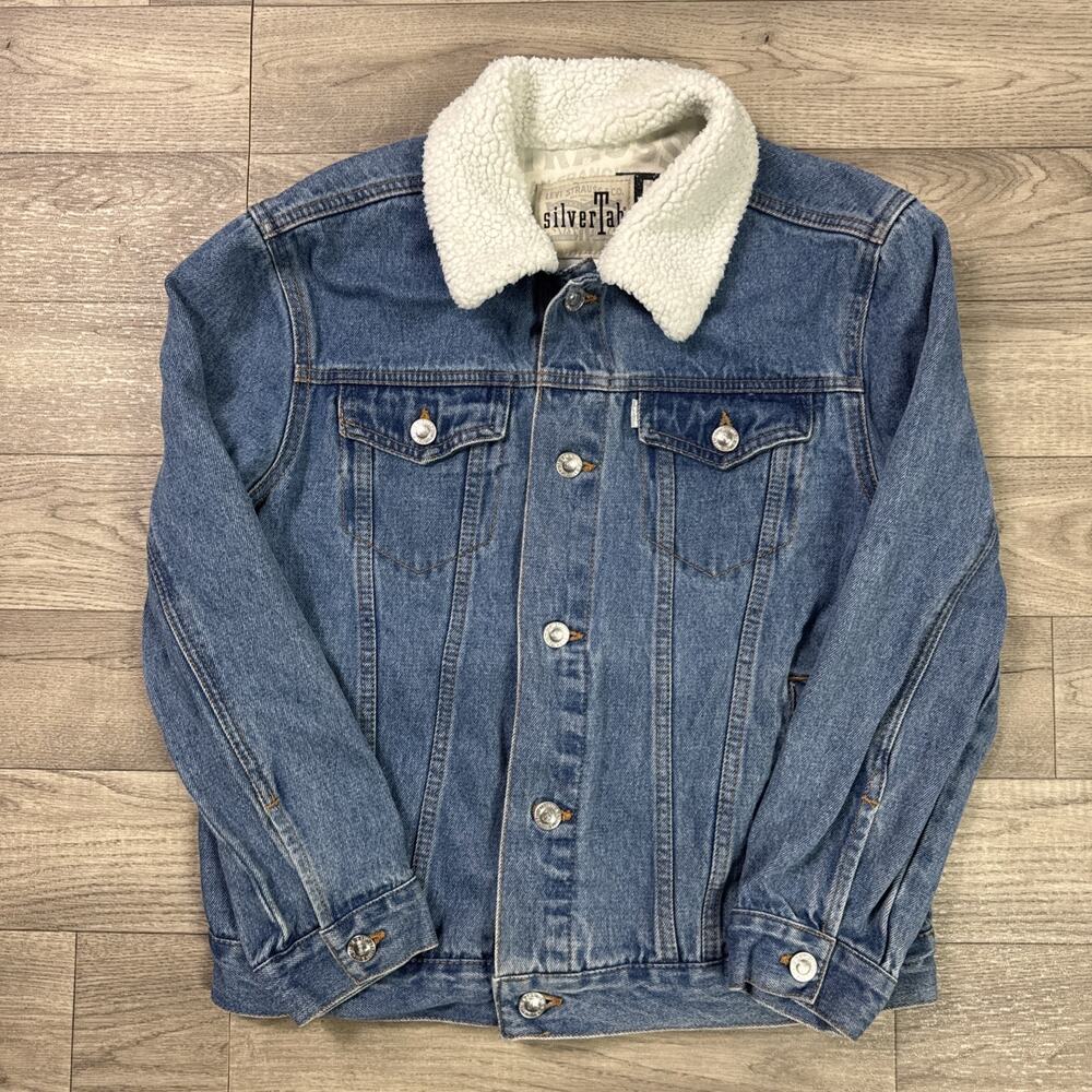 Levi's SilverTab Trucker Denim Jean Jacket Sherpa Collar sz 10-12 years